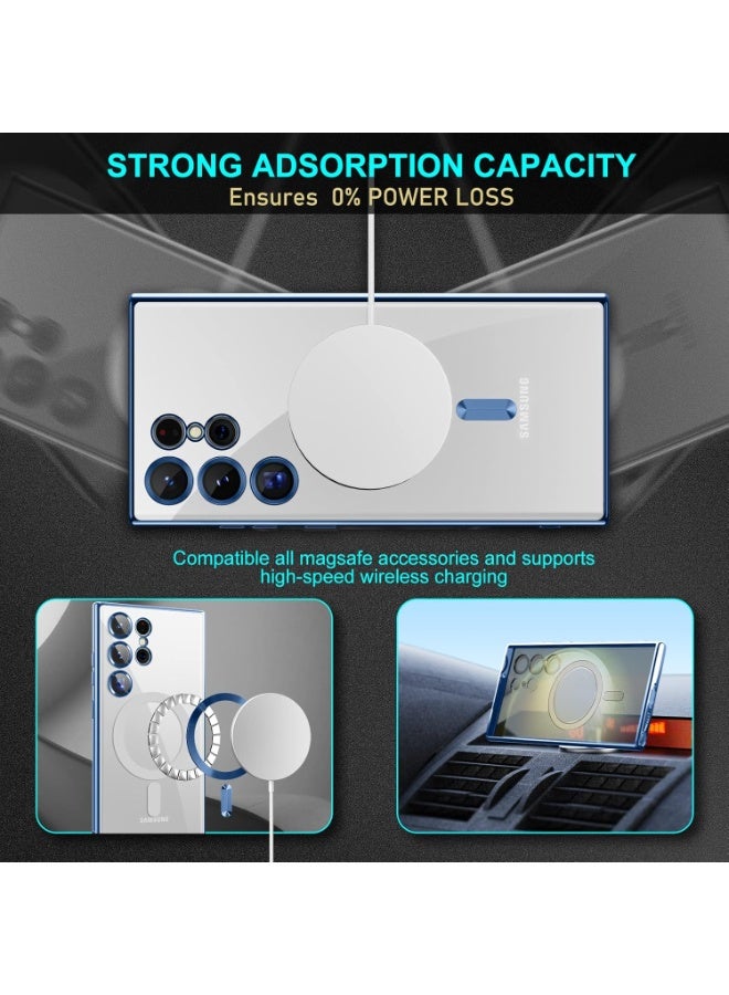 أكاليكس جراب مغناطيسي لهاتف سامسونج S24 ألترا، جراب شفاف، [متوافق مع ماج سيف، واقي عدسة كاميرا مدمج] | أزرق داكن - Image 4