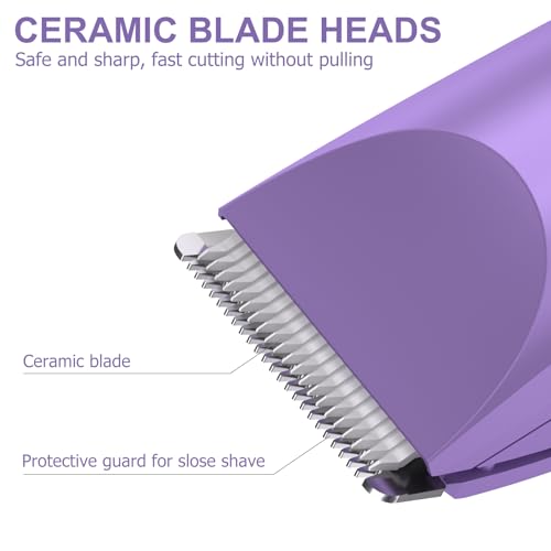 OLOV Electric Body Hair Trimmer - Groin Trimmer for Men - Bikini Trimmer Women - Wet/Dry Shaver Groomer, Replaceable Ceramic Blade Heads, USB Recharge Dock, Waterproof Hygiene Razor, Bright Purple - Image 3