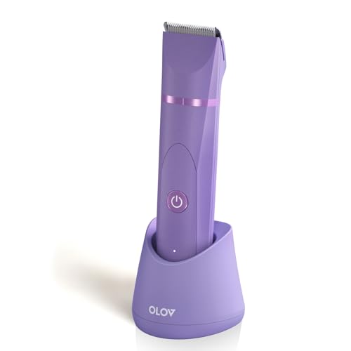 OLOV Electric Body Hair Trimmer - Groin Trimmer for Men - Bikini Trimmer Women - Wet/Dry Shaver Groomer, Replaceable Ceramic Blade Heads, USB Recharge Dock, Waterproof Hygiene Razor, Bright Purple - Image 1