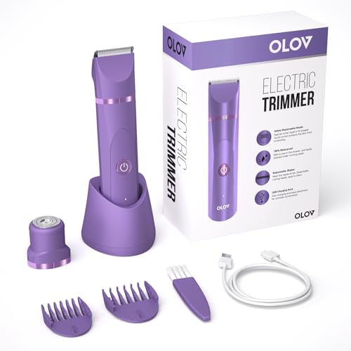OLOV Electric Body Hair Trimmer - Groin Trimmer for Men - Bikini Trimmer Women - Wet/Dry Shaver Groomer, Replaceable Ceramic Blade Heads, USB Recharge Dock, Waterproof Hygiene Razor, Bright Purple - Image 2