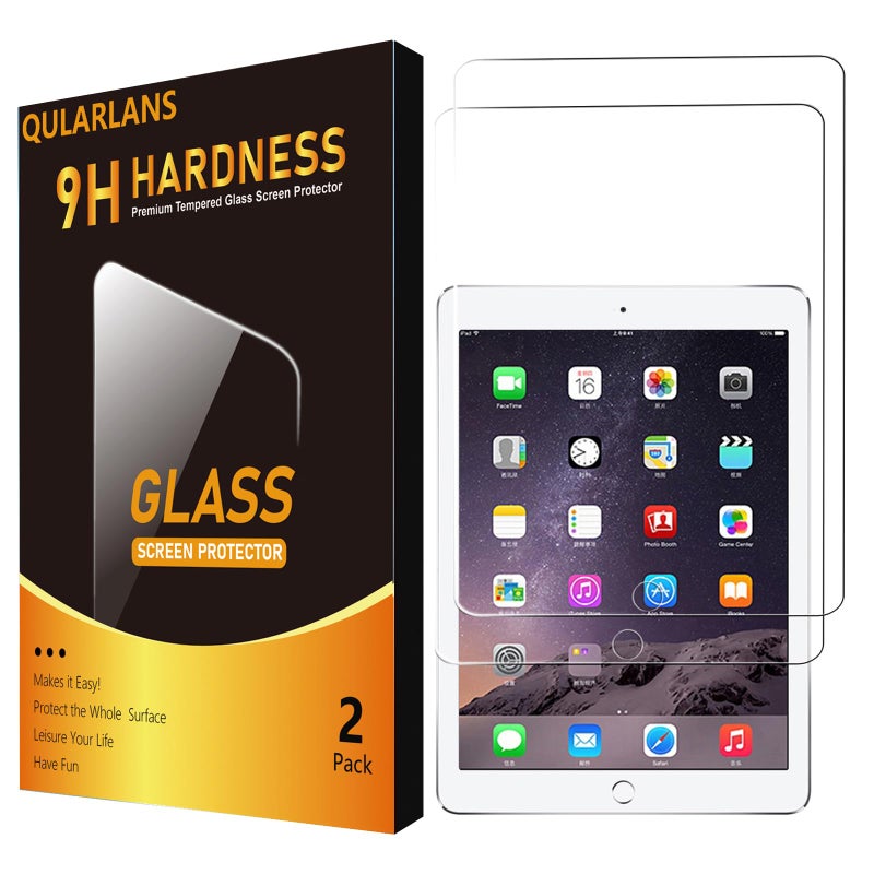 Qularlans 2 Pack Screen Protector for iPad 9.7 Inch (iPad 5th/6th Gen, 2017/2018), iPad Air 1/2 (2013/2014), iPad Pro 9.7 (2016) | 9H Tempered Glass, Apple Pencil Compatible, Case Friendly, 2.5D Arc Edge, Bubble-Free - Image 1