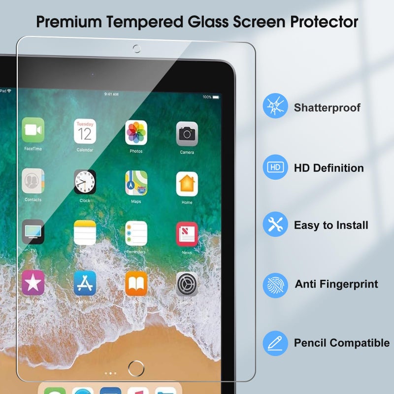 Qularlans 2 Pack Screen Protector for iPad 9.7 Inch (iPad 5th/6th Gen, 2017/2018), iPad Air 1/2 (2013/2014), iPad Pro 9.7 (2016) | 9H Tempered Glass, Apple Pencil Compatible, Case Friendly, 2.5D Arc Edge, Bubble-Free - Image 4