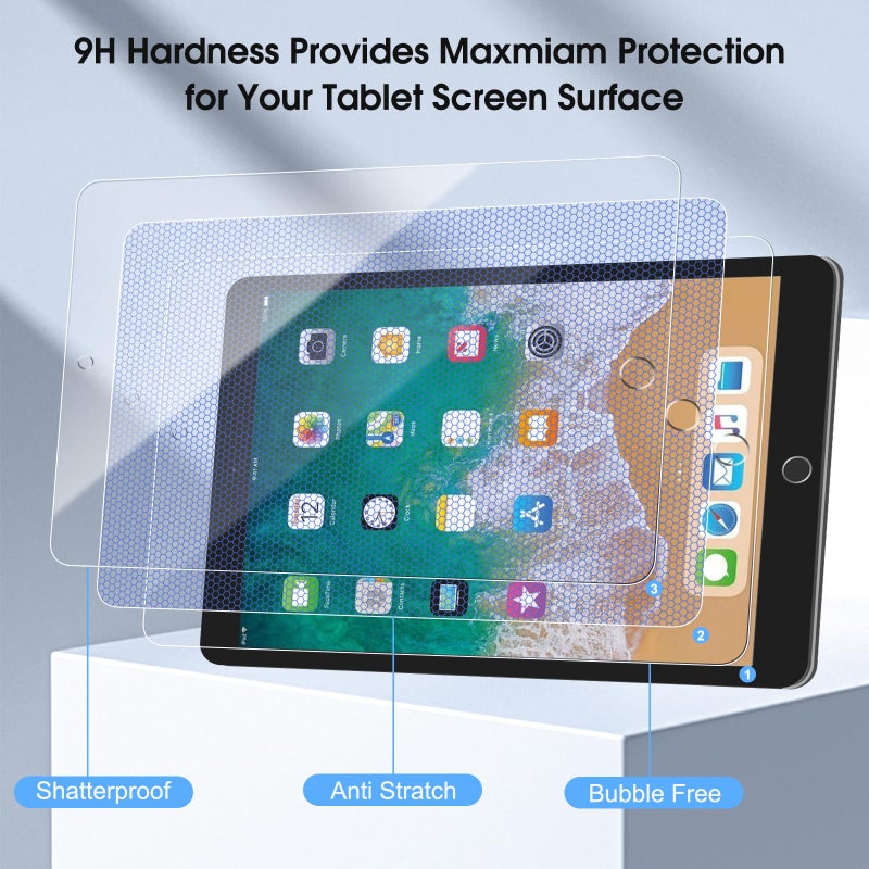 Qularlans 2 Pack Screen Protector for iPad 9.7 Inch (iPad 5th/6th Gen, 2017/2018), iPad Air 1/2 (2013/2014), iPad Pro 9.7 (2016) | 9H Tempered Glass, Apple Pencil Compatible, Case Friendly, 2.5D Arc Edge, Bubble-Free - Image 2