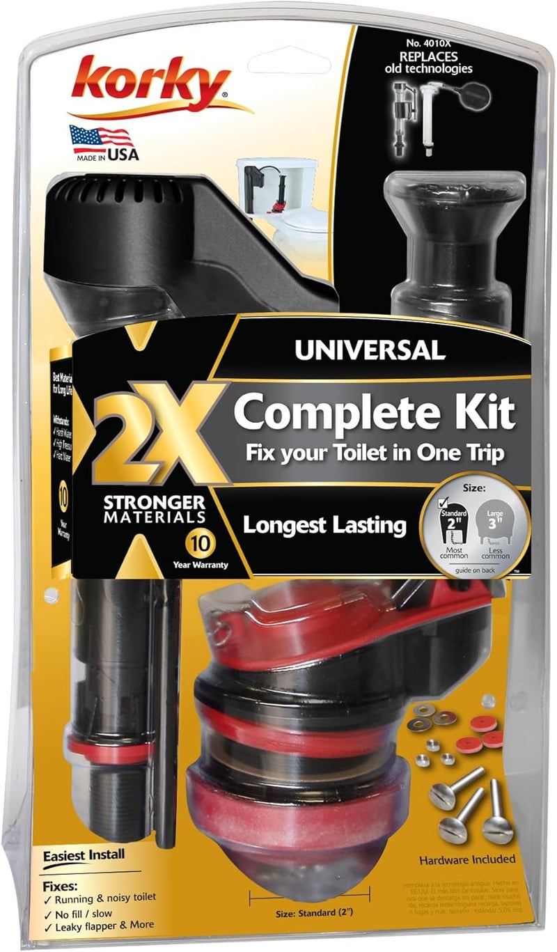 Korky Korky 4010XP 2X LongLife Standard 2inch Complete Toilet Repair Kit Black - Image 1