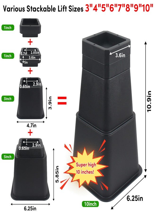 DEDU Bed Risers 10 Inch Heavy Duty 4 Pack, Furniture Risers for Sofas Oversized, Stackable Couch Risers Table Risers 3, 4, 5, 6, 7, 8, 9 or 10 Inch Supports Up to 2200 Lbs for Chair (16 Pcs) - Image 2