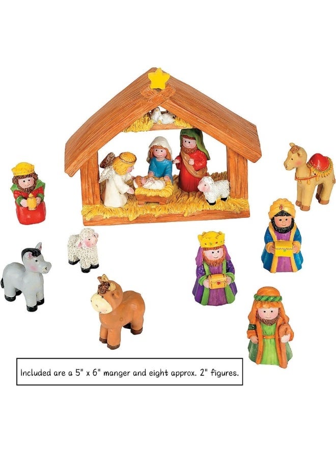 Fun Express Mini Christmas Nativity Set Stable with Jesus Mary Joseph Wisemen - 9 Pieces Red, Blue, Green, Beige, Brown - Image 2