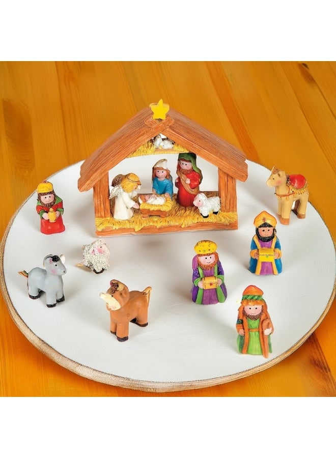 Fun Express Mini Christmas Nativity Set Stable with Jesus Mary Joseph Wisemen - 9 Pieces Red, Blue, Green, Beige, Brown - Image 3