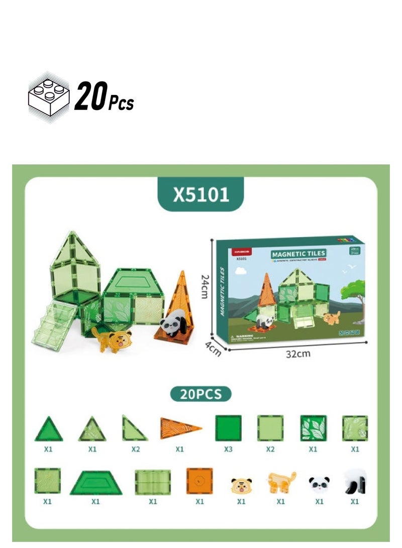 Children's Colorful Window Magnetic Film Nature Forest Animal Series Free Assembling Magnetic Building Blocks Magnetic Toys-Specifications:X5101 Forest Animal Series-20PCs - Image 1