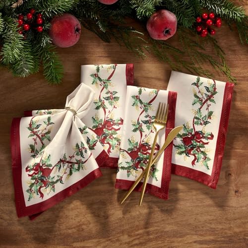 Elrene Home Fashions Villeroy Boch Winter Bows Garland ChristmasHoliday Cloth Napkins Set of 4 - Image 3