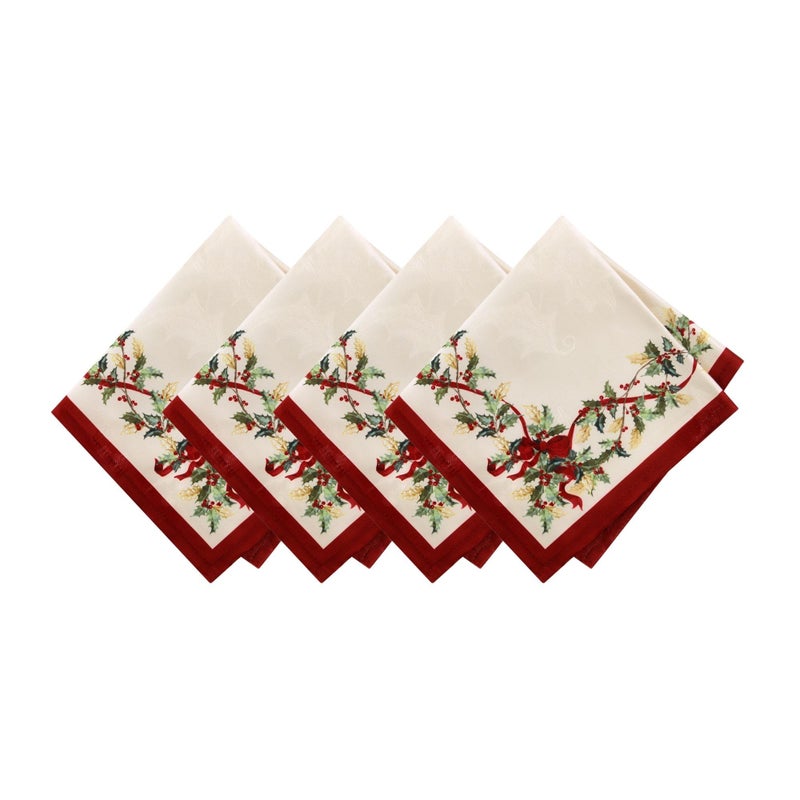 Elrene Home Fashions Villeroy Boch Winter Bows Garland ChristmasHoliday Cloth Napkins Set of 4 - Image 2