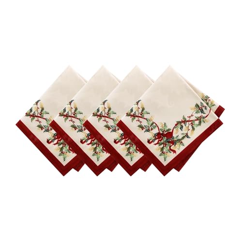 Elrene Home Fashions Villeroy Boch Winter Bows Garland ChristmasHoliday Cloth Napkins Set of 4 - Image 1