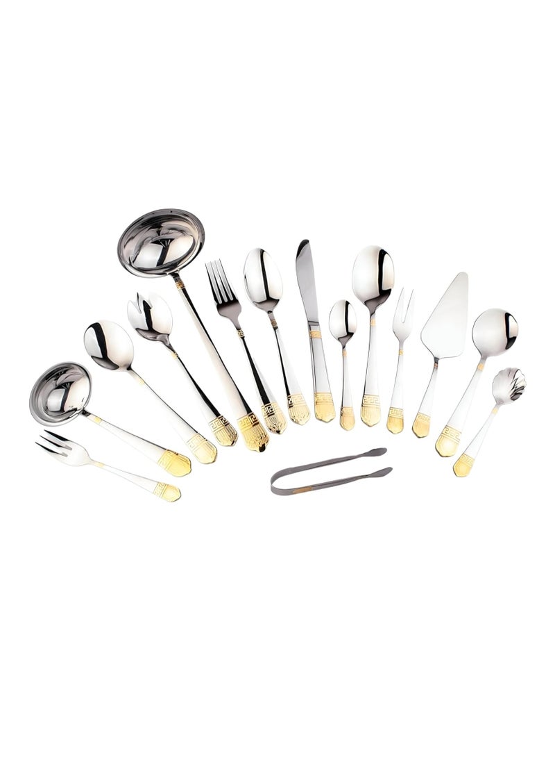 ريكو طقم أدوات مائدة مع حافظة جلدية - ستانلس ستيل فاخر 18/10 | طقم أدوات مائدة 84 قطعة | طقم أدوات مائدة فضي | علبة جلدية من البولي يوريثان | طقم أدوات مائدة لهدايا الزفاف - Image 4