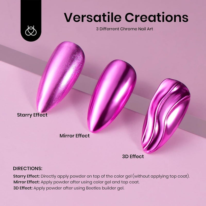 Brille Bee 8Color Chrome Nail Powder Set  Holographic Mirror Effect Pigments in Pink Purple Blue Green Silver Gold  Rainbow for DIY Manicure Art - Image 5