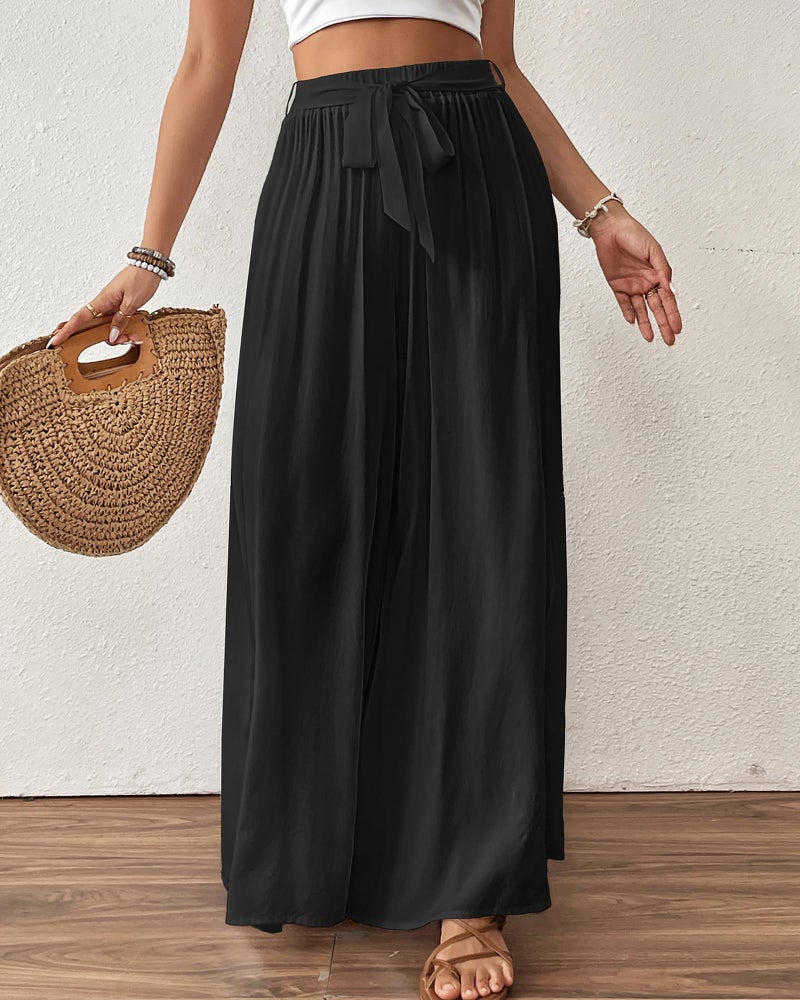 Bsubseach Wide Leg Pants Woman Flowy Floral Palazzo Pants for Women High Waisted Summer Casual Trousers Cruise Outfits Black M - Image 2