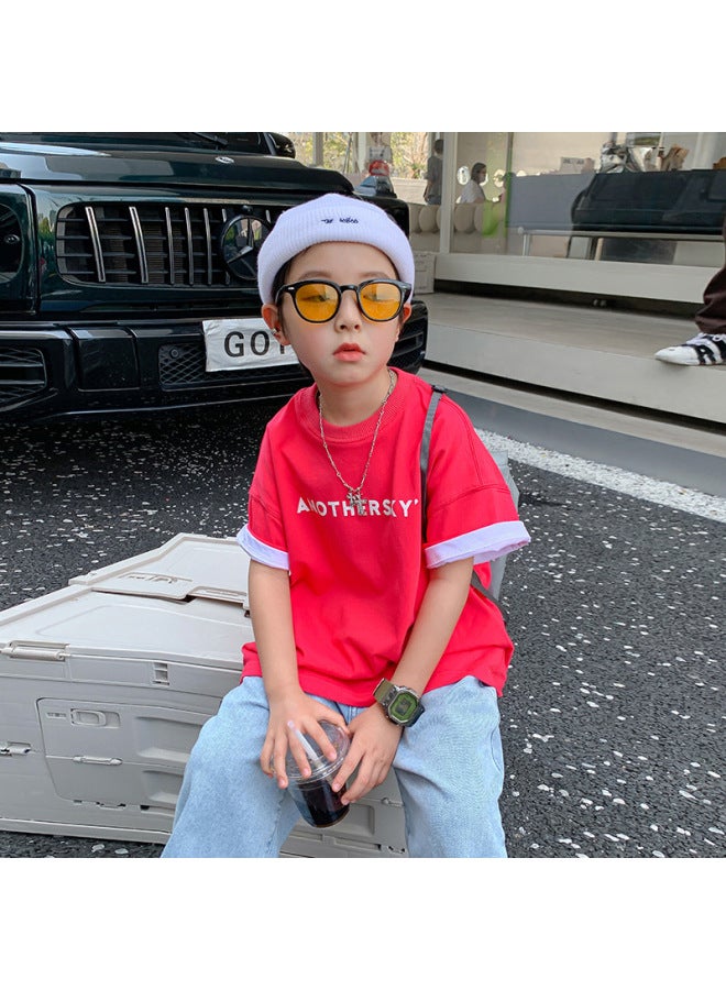 Trendy Brand Loose Boys Cotton Half-sleeved T-shirt Summer  New Children's Short-sleeved T-shirt Medium And Large Children's Summer