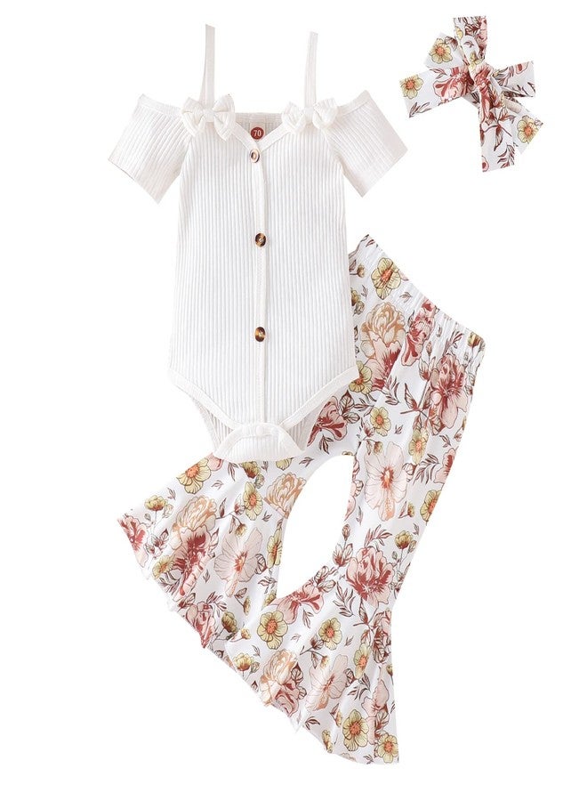Fernvia Infant Baby Girl Clothes Suspenders Short Sleeve Ribbed Romper Flared Pants Set Headband 3pcs Summer Outfit - Image 1