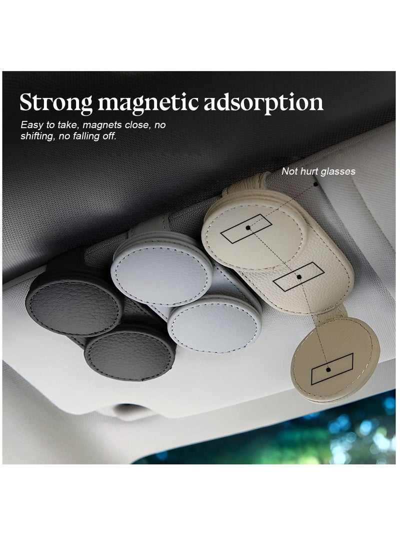 Captaintech Car Visor Sunglasses Holder, Leather Glasses Hanger with Magnetic Clip, Universal Organizer for Tickets and Cards, Beige Vehicle Accessory - Image 4