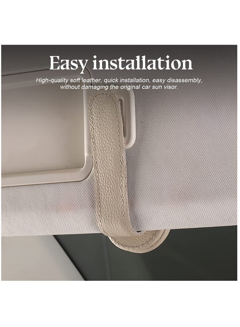 Captaintech Car Visor Sunglasses Holder, Leather Glasses Hanger with Magnetic Clip, Universal Organizer for Tickets and Cards, Beige Vehicle Accessory - Image 5