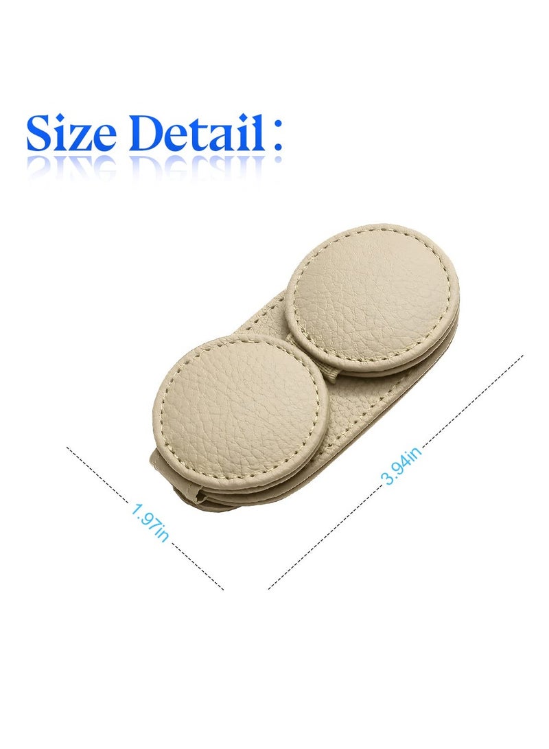 Captaintech Car Visor Sunglasses Holder, Leather Glasses Hanger with Magnetic Clip, Universal Organizer for Tickets and Cards, Beige Vehicle Accessory - Image 2