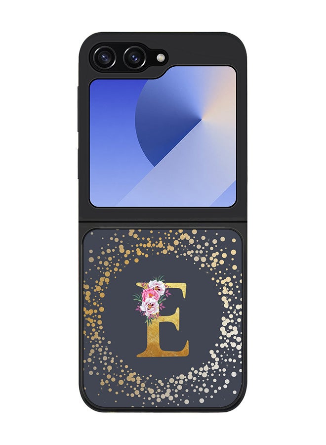 Stylizedd Rugged Black edge case for Samsung Galaxy Z Flip7 FE, Slim fit Case Flexible Cover - Custom Monogram Initial Letter Floral Pattern Alphabet - E (Grey ) - Image 1