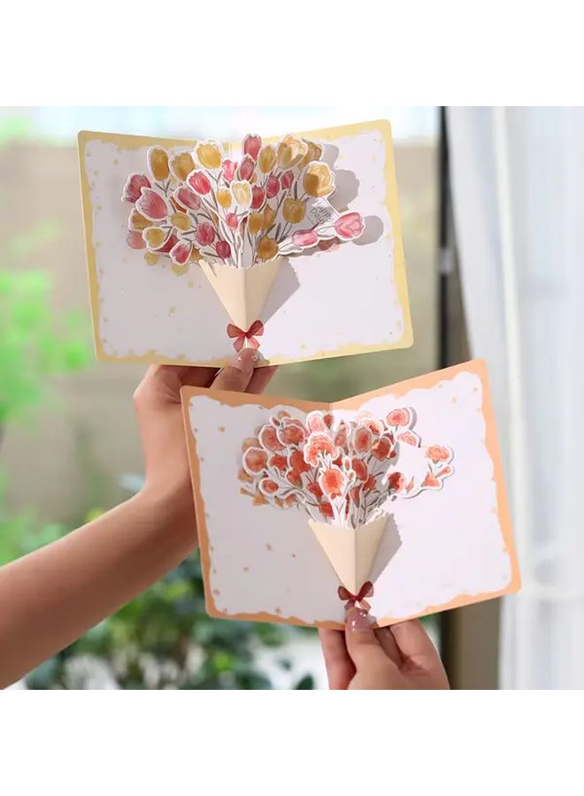 3D Pop Out Flower Bouquet Greeting Card Set Yellow Tulips 2pcs with Envelope - Image 5