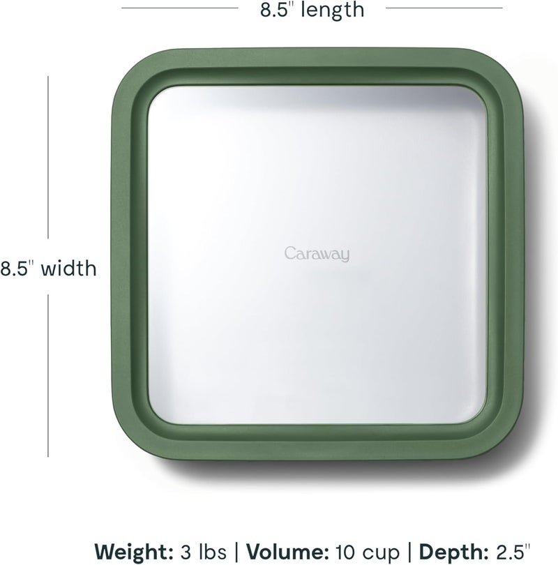 CARAWAY Glass Food Storage, 10 Cup Glass Container,Ceramic Coated Food Container,Easy to Store, Non Toxic, Non Stick Lunch Box Container with Glass Lids. Dishwasher, Oven,Square Shape,Sage - Image 3