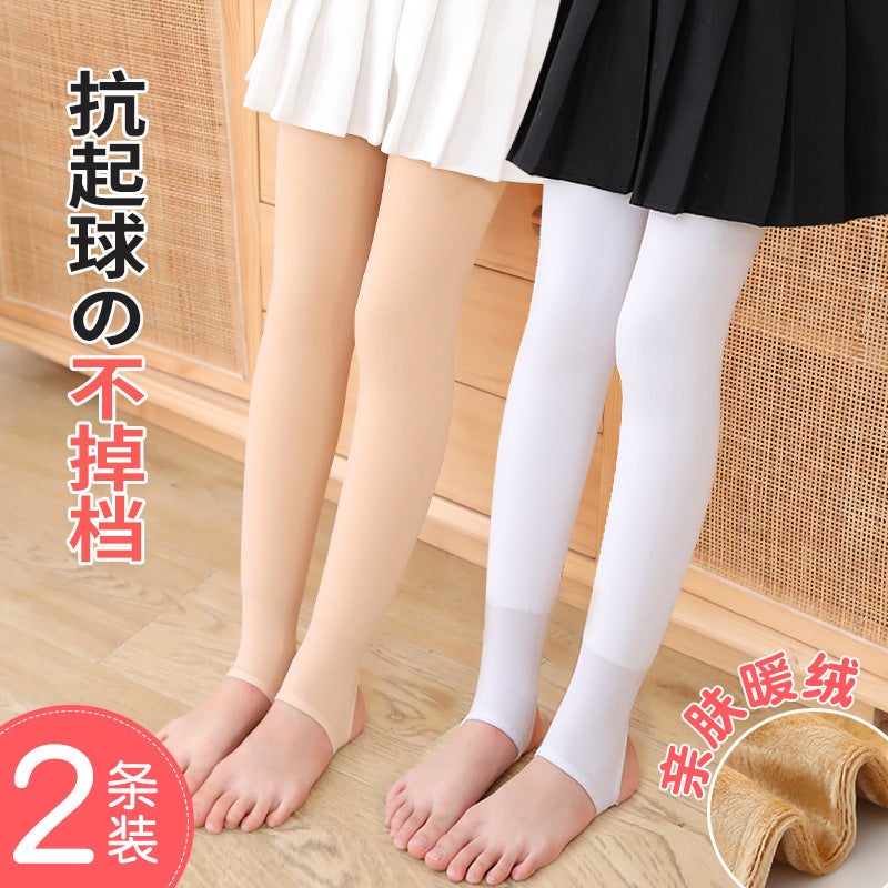 Girls Pantyhose Dance Socks White Stockings Velvet Padded Children'S Flesh-Colored Leggings Light Leg Artifact - Image 2