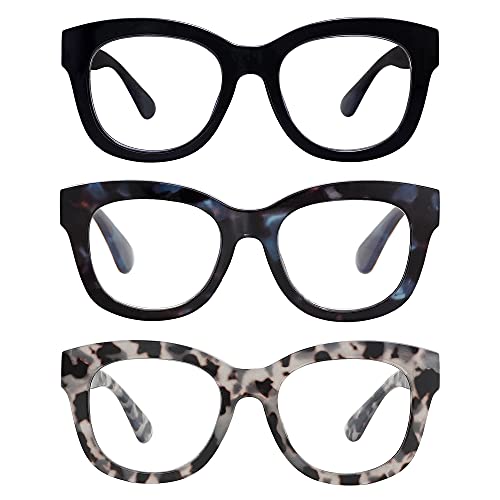 AMOMOMA 3 Pack Retro Oversized Reading Glasses for Women Blue Light Blocking Computer Readers Spring hinge AM6003 with Black+Blue+Grey Tortoise Frame 1.50 x - Image 1
