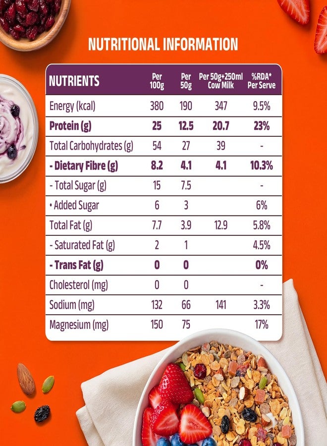 Pintola 24g High Protein Muesli Fruit & Nut, 1 Kilo (pack of 1) | Gluten-Free, Naturally Sweetened with Organic Jaggery 22% Fruits, Nuts & Seeds, Healthy Breakfast Cereal - Image 4