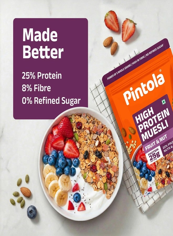 Pintola 24g High Protein Muesli Fruit & Nut, 1 Kilo (pack of 1) | Gluten-Free, Naturally Sweetened with Organic Jaggery 22% Fruits, Nuts & Seeds, Healthy Breakfast Cereal - Image 3