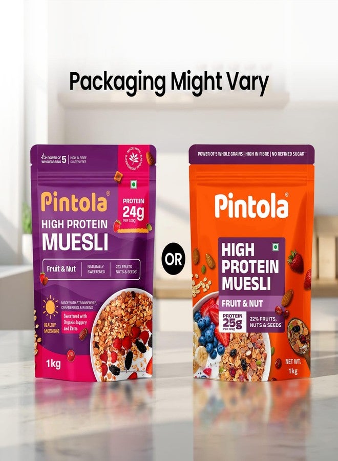 Pintola 24g High Protein Muesli Fruit & Nut, 1 Kilo (pack of 1) | Gluten-Free, Naturally Sweetened with Organic Jaggery 22% Fruits, Nuts & Seeds, Healthy Breakfast Cereal - Image 2