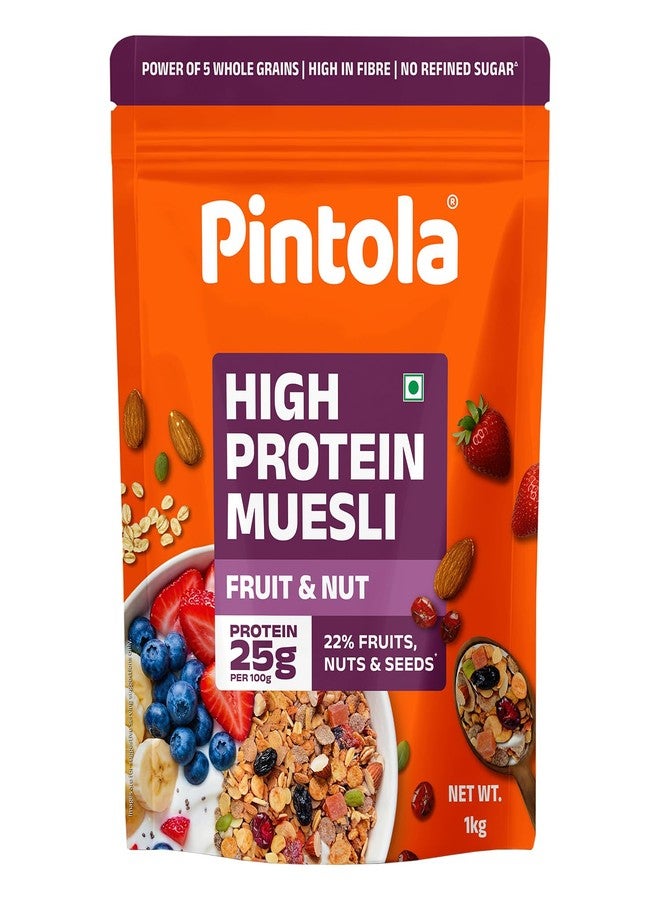 Pintola 24g High Protein Muesli Fruit & Nut, 1 Kilo (pack of 1) | Gluten-Free, Naturally Sweetened with Organic Jaggery 22% Fruits, Nuts & Seeds, Healthy Breakfast Cereal - Image 1