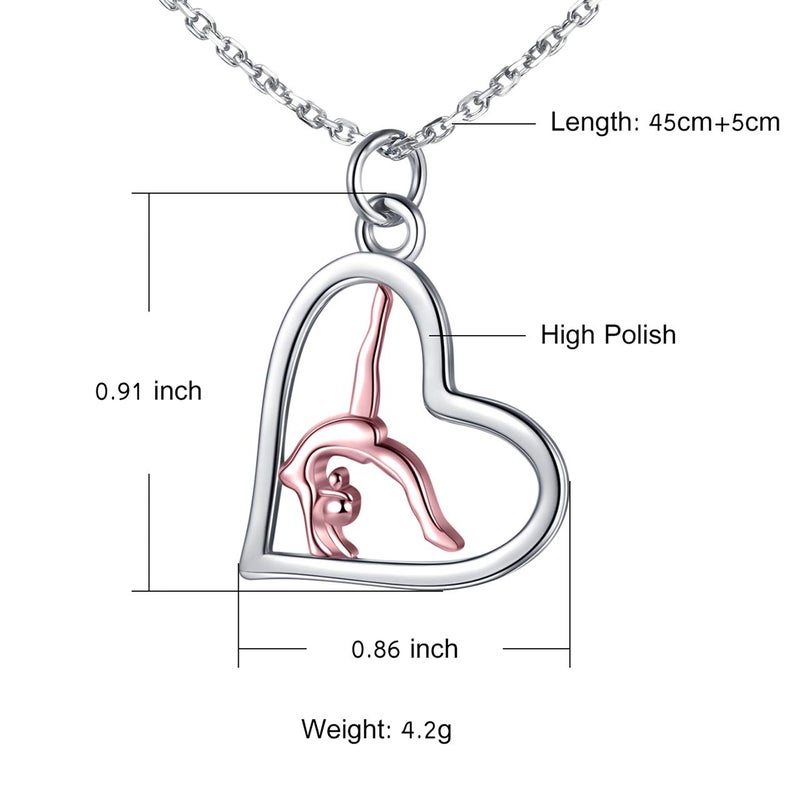 APOTIE Gymnastics Necklace for Granddaughter 925 Sterling Silver Rose Gold Team USA Flipping Gymnasts Heart Pendant Jewelry Gymnastic Gifts for Women(01 Gymnastics Necklace)