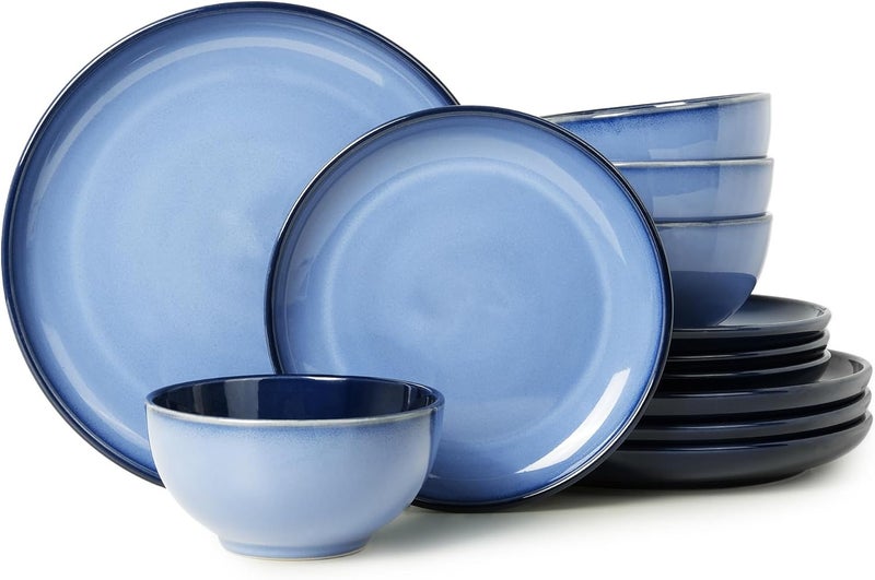 Pokini Stoneware Dinnerware Sets Ceramic Plates and Bowls Set Microwave  Dishwasher Safe Kitchen Dish Set Modern Dinner Plates  Salad Plate  Cereal Bowls for 4 Dishware Sets Blue - Image 1
