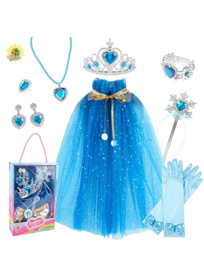 Vicky Fairy Tale Children Girl Play Queen Cape Scepter Crown Princess Bag Necklace Earrings Ring-Specifications:SP10-6C Display Box  - Image 1