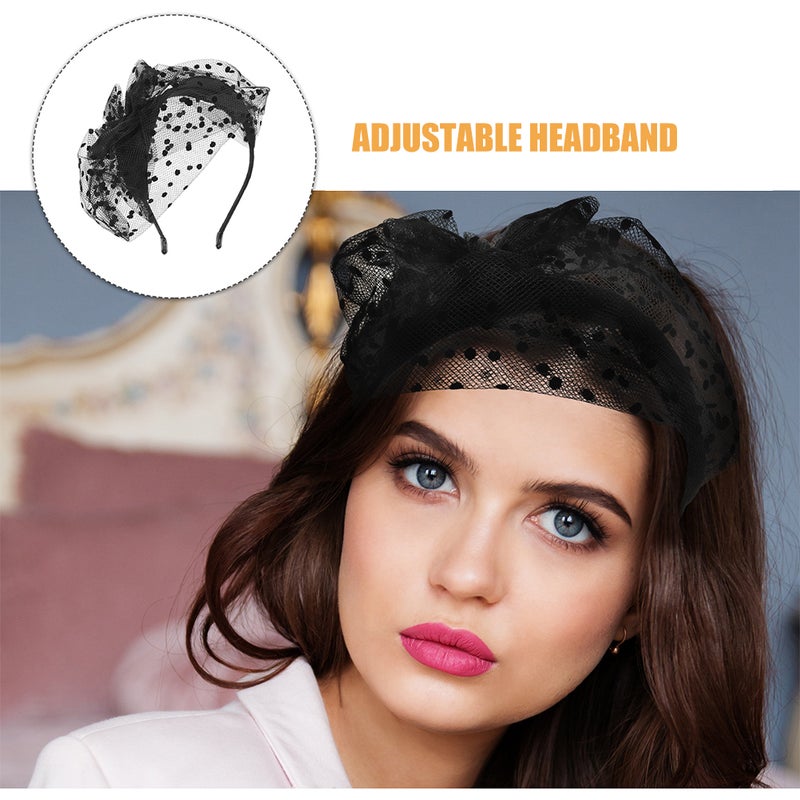 2pcs Elegant Mesh Veil Headband Fascinator For Women Tea Party Wedding Bridal Headdress With Lace Veil Headpiece Headdress - Image 3