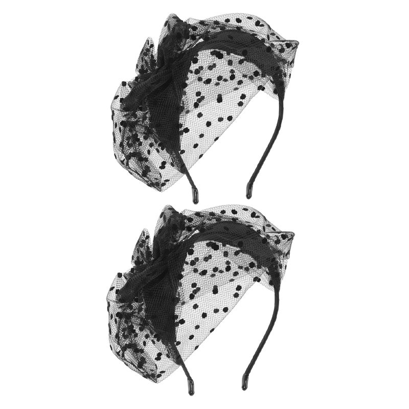2pcs Elegant Mesh Veil Headband Fascinator For Women Tea Party Wedding Bridal Headdress With Lace Veil Headpiece Headdress - Image 1