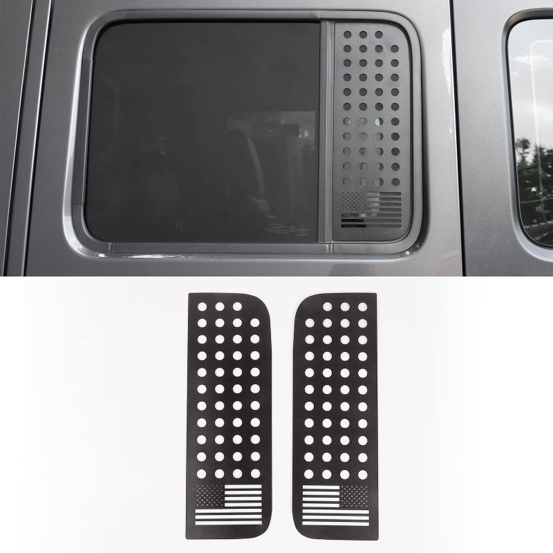 Hoolcar Rear Door Window Decals Aluminum Alloy Glass Panel Cover for 2018-2021 Jeep Wrangler JL & Unlimited 4-Door, Jeep Gladiator JT, Black, American Flag