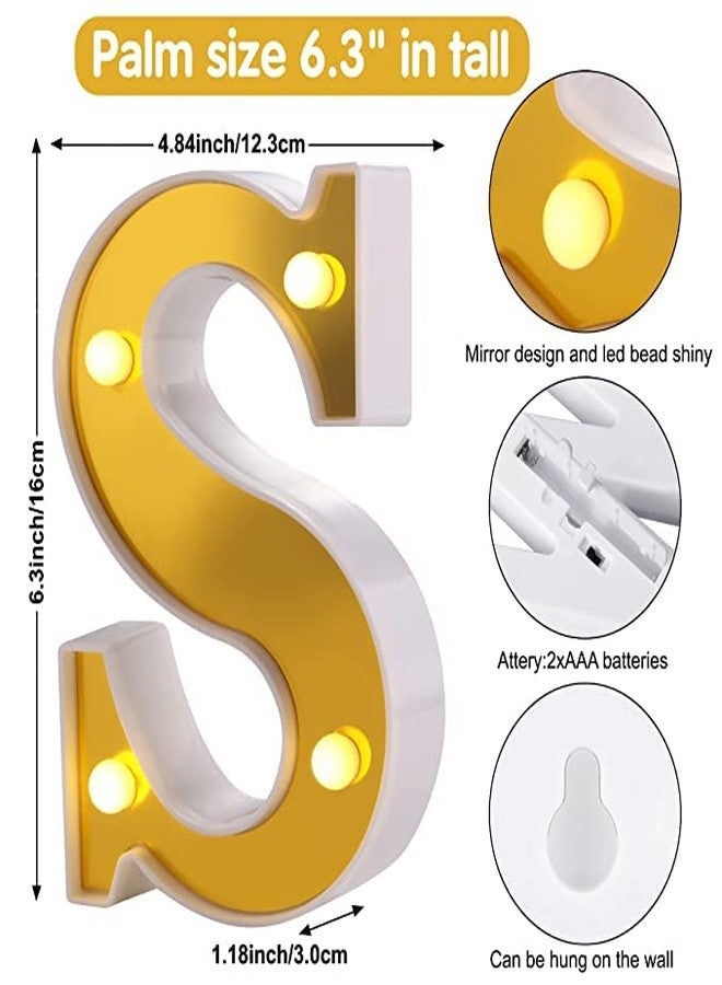LEDOLUX 6.3 Inch S LED Golden Marquee Letter Lights Sign Alphabet Light Up Marquee Letters for Wedding Birthday Party Christmas Home Bar Decoration - Image 2