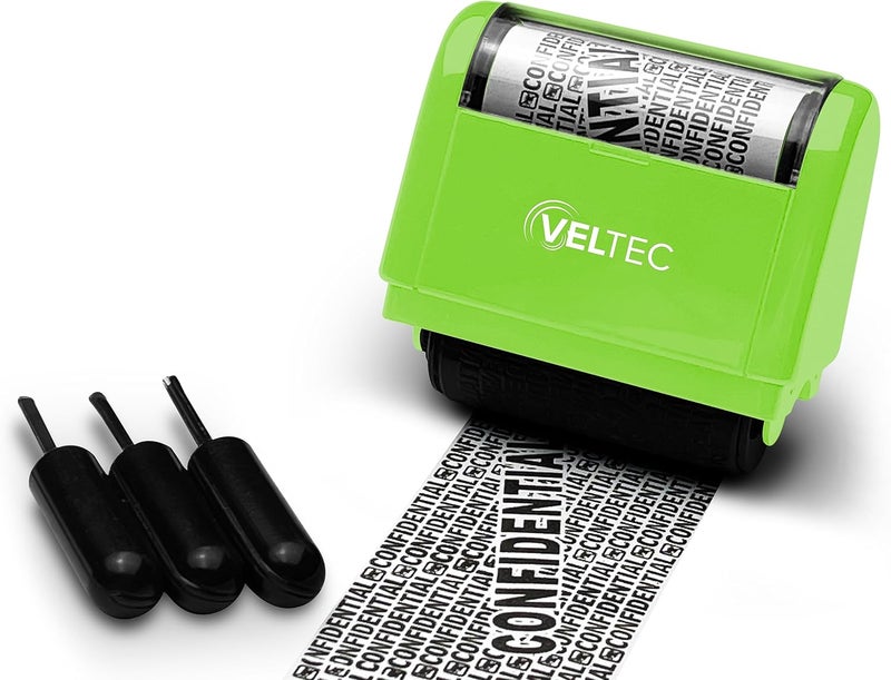 Veltec Identity Theft Protection Roller Stamp - Confidential Roller Stamp - Data Theft Protection Stamp - Anti Theft, Security and Privacy Guard Stamp - 3 Ink Refills (Green) - Image 5