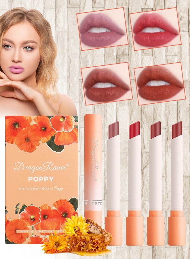 Dragon Ranee 4Pcs Matte Lipstick Set Moisture Lip Glossy Waterproof Long Lasting Lip liner Set Lipstick for Women Makeup  - Image 1