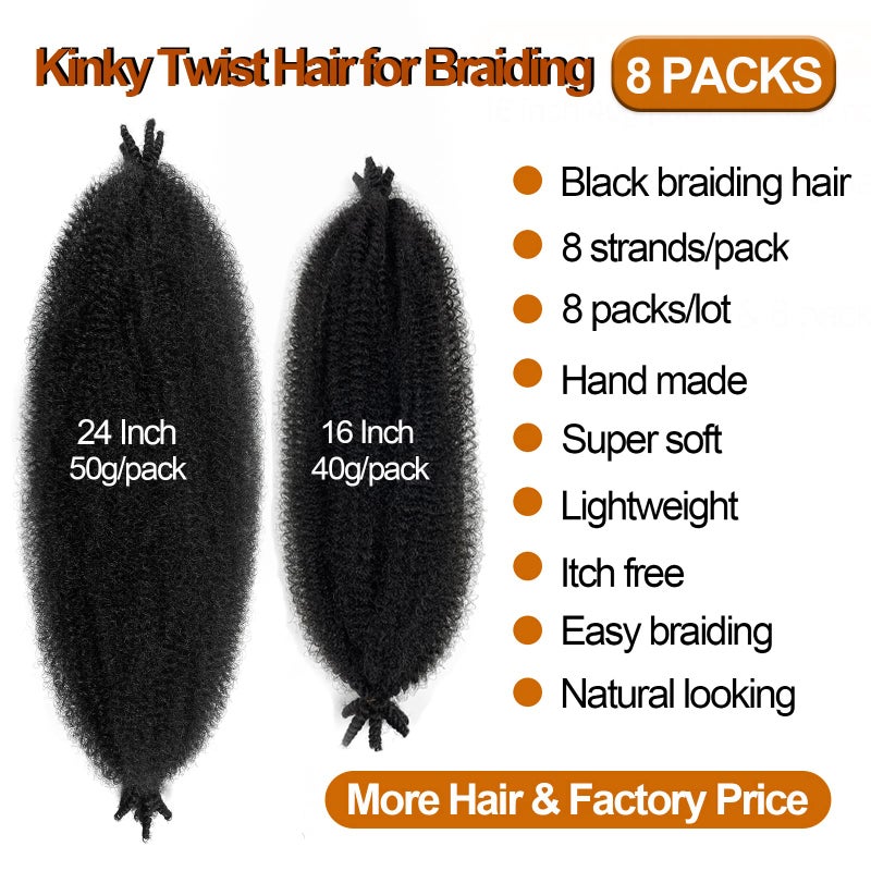 Chicmoi Marley Hair 16 Inch Cuban Twist Hair 8 Pack Marley Twist Braiding Hair Black Springy Afro Twist Hair Pre Fluffed Spring Twists Hair Kinky Braiding Hair Extensions for Women (16in 8P 1B) - Image 3