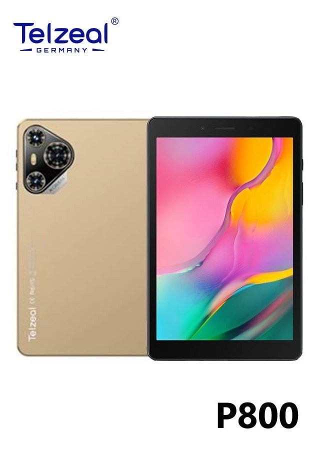 Telzeal P800 Tablet 8-Inch Android 12, Dual SIM, 6GB RAM 256GB ROM, 5G WiFi, 5000mAh Battery, Dual Camera, Includes Wireless Keyboard, Slim Lightweight Smart Tab â€“ Gold - Image 1