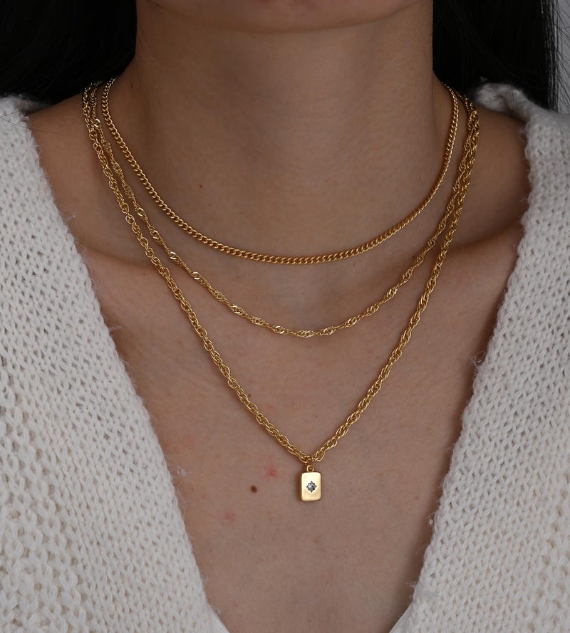 YEEZII Layered Gold Necklaces for Women Trendy, 3 Pcs 14K Gold Plated Choker Paperclip Box Chain Necklace, Stackable Women's Gold Pendant Necklaces Jewelry Set (Yellow Gold) - Image 2