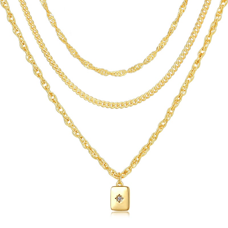 YEEZII Layered Gold Necklaces for Women Trendy, 3 Pcs 14K Gold Plated Choker Paperclip Box Chain Necklace, Stackable Women's Gold Pendant Necklaces Jewelry Set (Yellow Gold) - Image 1