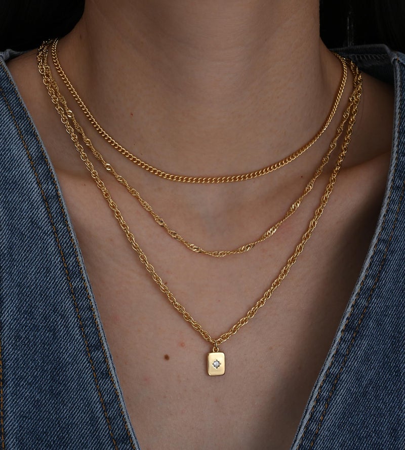 YEEZII Layered Gold Necklaces for Women Trendy, 3 Pcs 14K Gold Plated Choker Paperclip Box Chain Necklace, Stackable Women's Gold Pendant Necklaces Jewelry Set (Yellow Gold) - Image 3