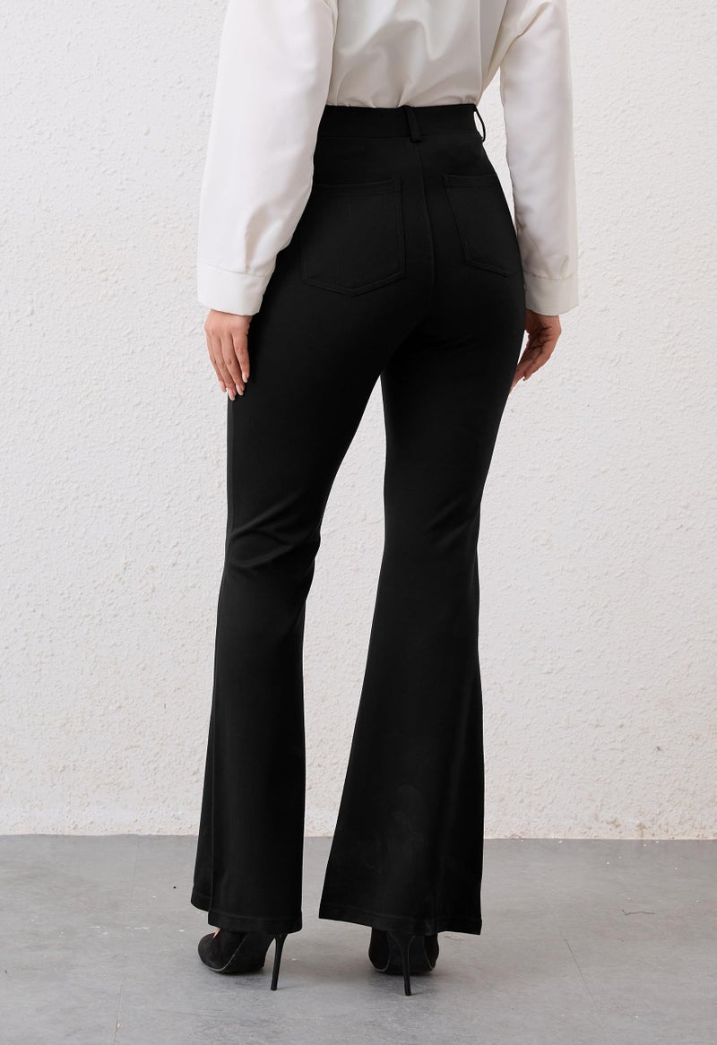 VIMPEP Flare Yoga Dress Work Pants Women High Waisted Pull On Stretchy Slacks Flared Leggings for Business Casual with Pockets 2102 31 Black L - Image 3
