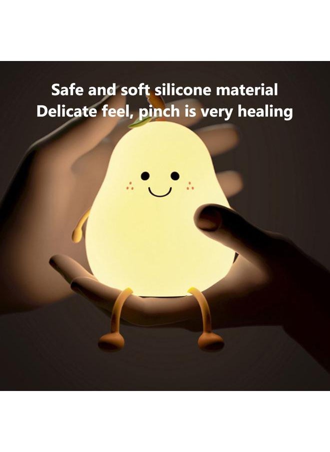 Thoraya Creative Pear Shaped Night Light USB Charging LED Cartoon Silicone Night Light Warm Light Table Bedside Lamp for Bedroom Livingroom  - Image 3