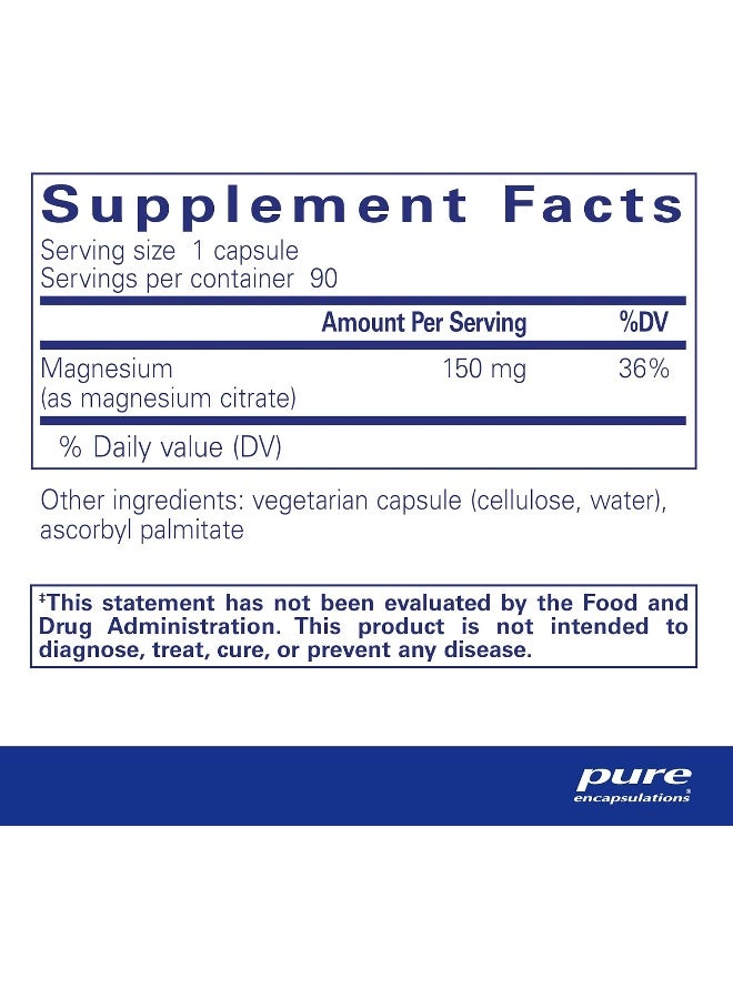 Pure Encapsulations Magnesium (Citrate) | Supplement for Constipation, Stress Relief, Sleep, Heart Health, Nerves, Muscles, and Metabolism* | 90 Capsules - Image 2