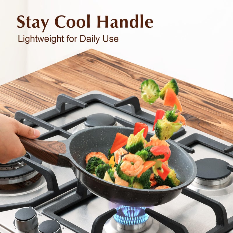 SENSARTE Nonstick Frying Pan Skillet with Lid, Omelet Pan with Cover, Healthy Egg Pan Chef's Pan, Kitchen Cooking Pan, PFOA Free (8inch + Glass Lid) - Image 4